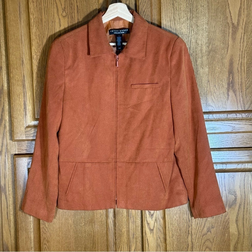 Crazy Horse Collection Rust Orange Faux Suede Zip Front Jacket Womens Size 12